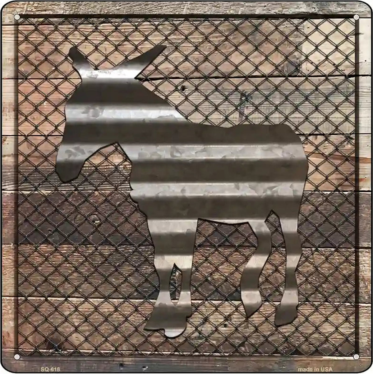 Corrugated Donkey on Wood Novelty Metal Square Sign