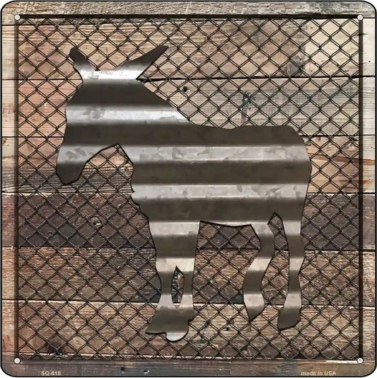 Corrugated Donkey on Wood Novelty Metal Square Sign
