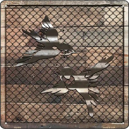 Corrugated Little Birds on Wood Novelty Metal Square Sign