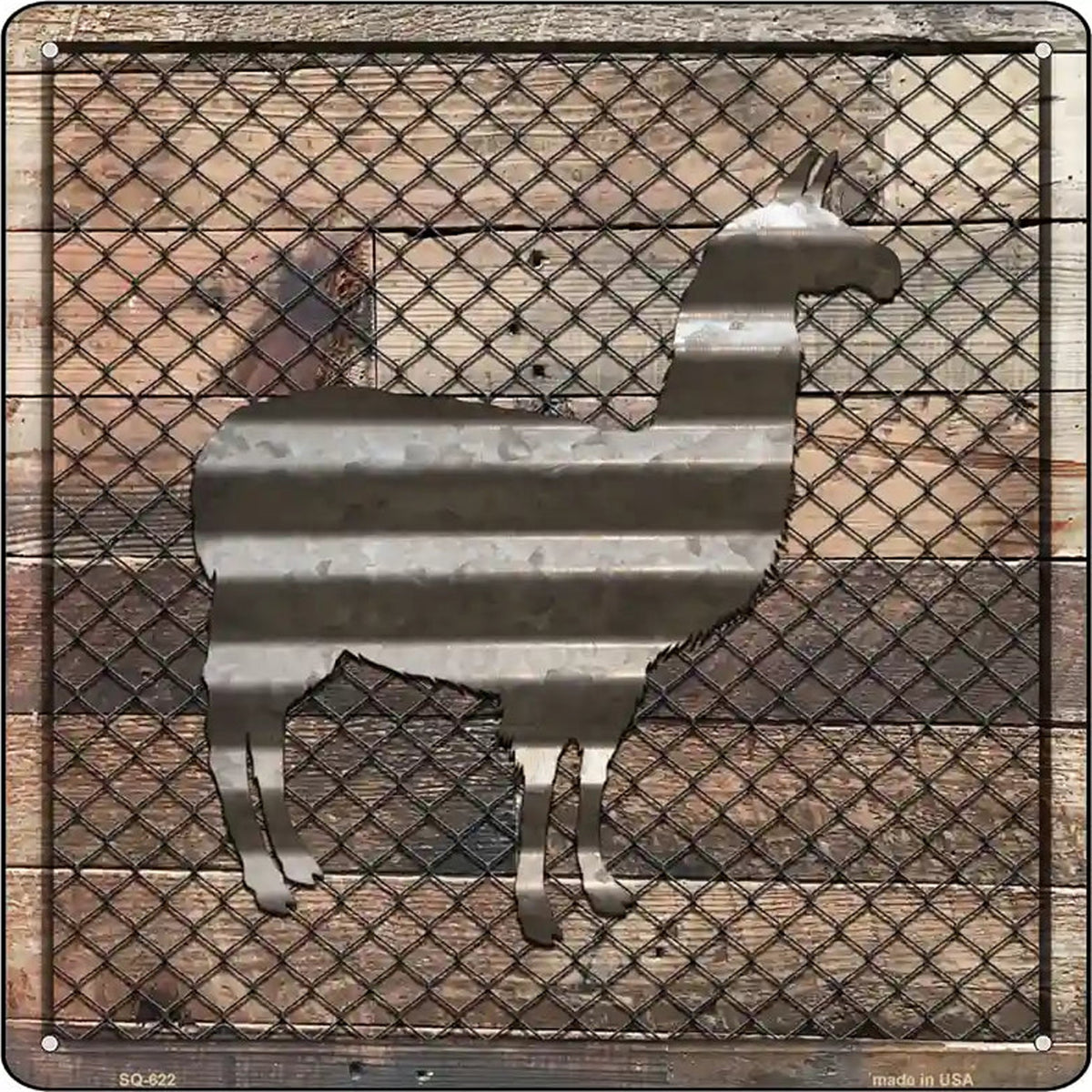 Corrugated Llama on Wood Novelty Metal Square Sign