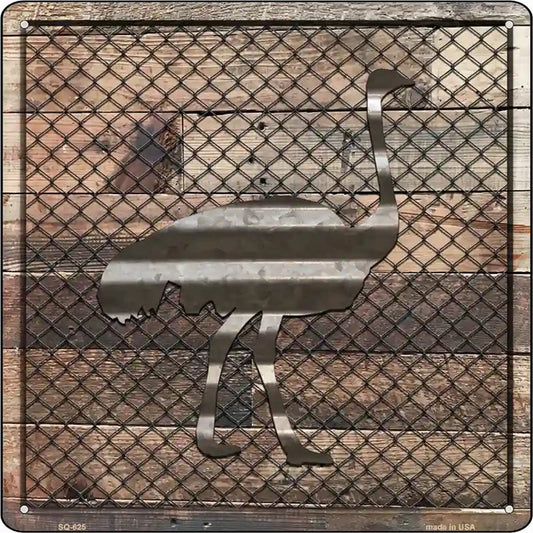 Corrugated Ostrich on Wood Novelty Metal Square Sign