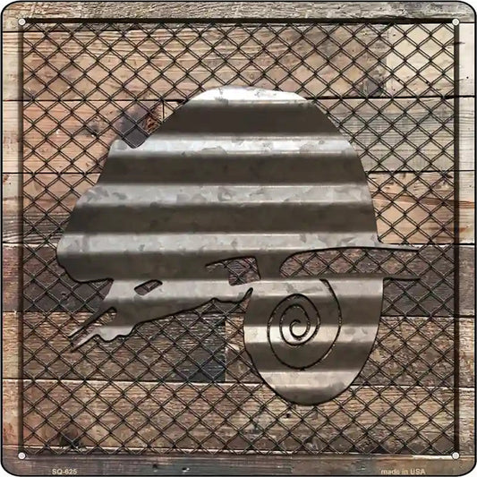 Corrugated Chameleon on Wood Novelty Metal Square Sign