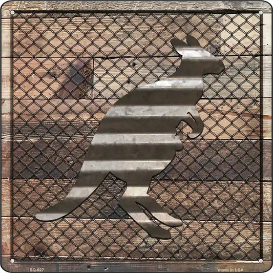Corrugated Kangaroo on Wood Novelty Metal Square Sign
