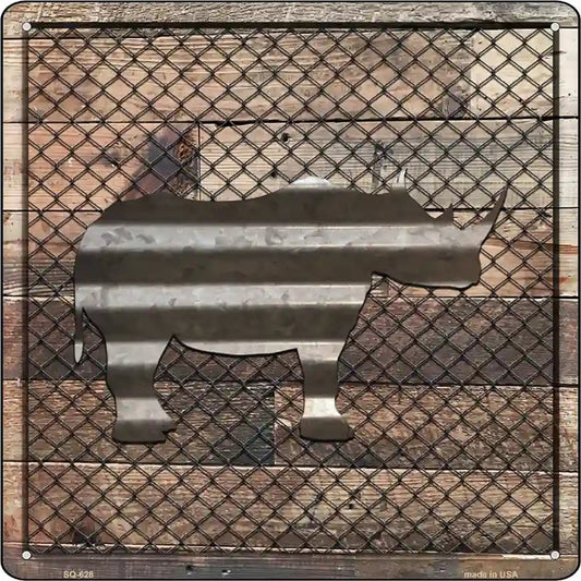 Corrugated Rhino on Wood Novelty Metal Square Sign