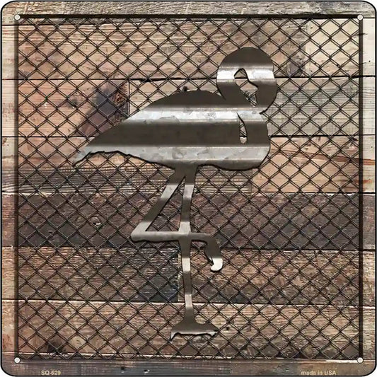 Corrugated Flamingo on Wood Novelty Metal Square Sign