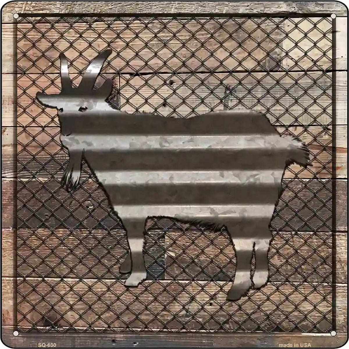 Corrugated Goat on Wood Novelty Metal Square Sign