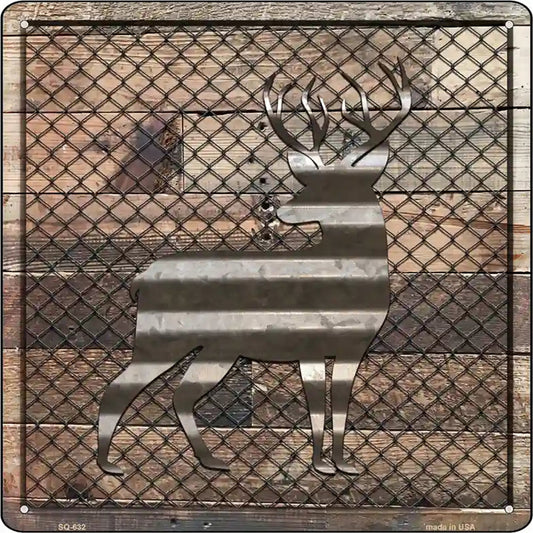 Corrugated Deer on Wood Novelty Metal Square Sign