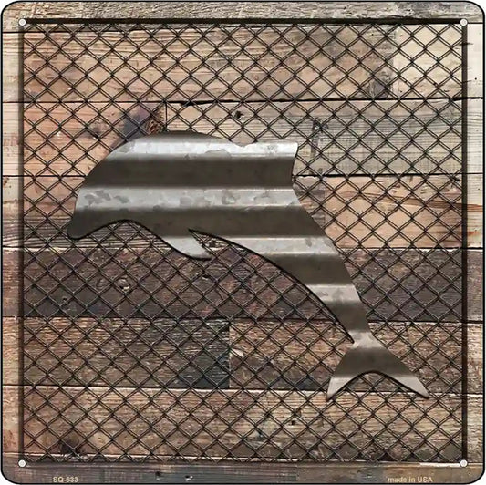 Corrugated Dolphin on Wood Novelty Metal Square Sign