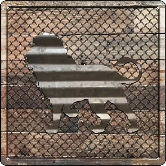 Corrugated Lion on Wood Novelty Metal Square Sign