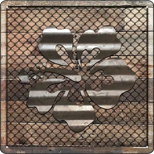 Corrugated Hawaiian Flowers on Wood Novelty Metal Square Sign