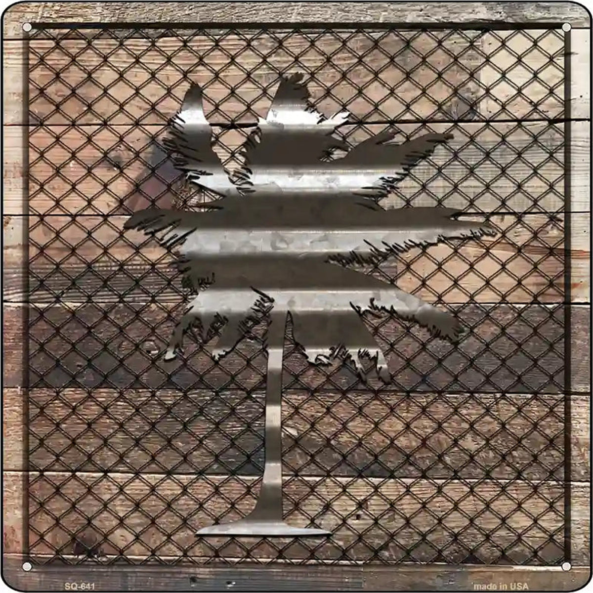 Corrugated Palm Tree on Wood Novelty Metal Square Sign