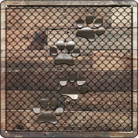 Corrugated Dog Paws on Wood Novelty Metal Square Sign