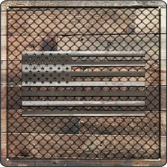 Corrugated American Flag on Wood Novelty Metal Square Sign