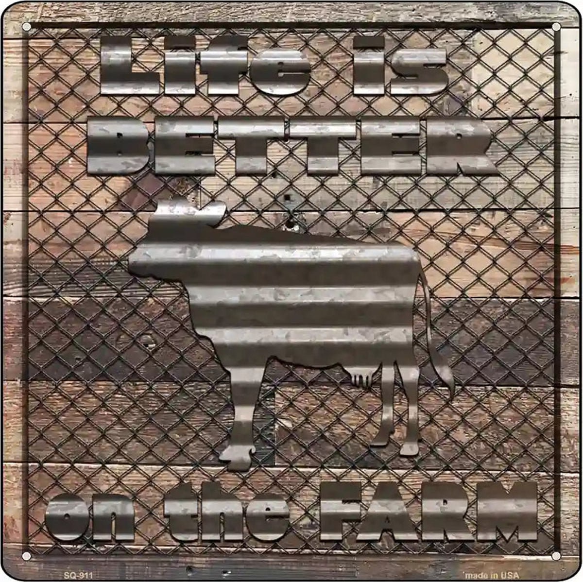 Better On The Farm Corrugated Cow Novelty Metal Square Sign
