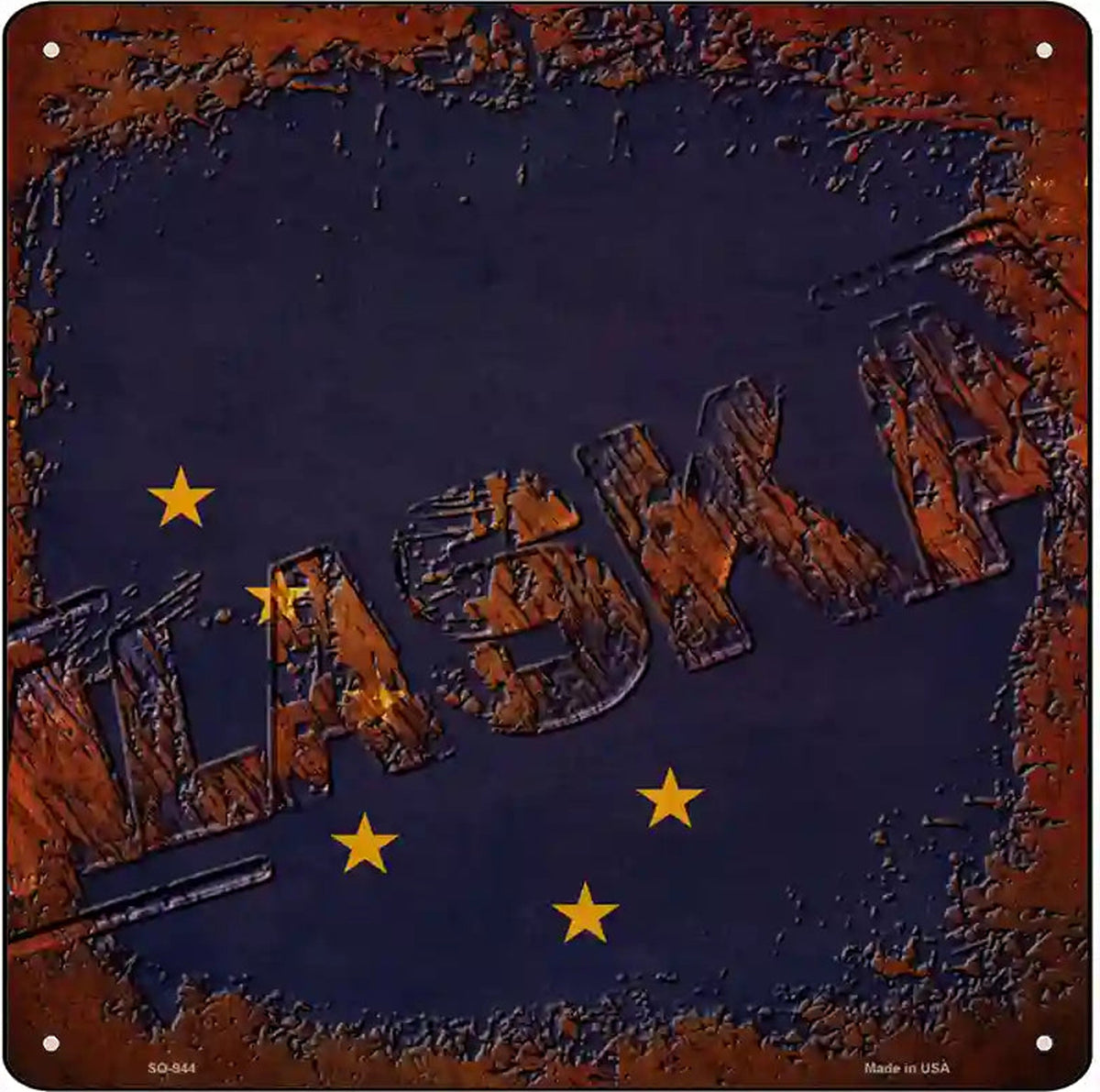 Alaska Rusty Stamped Novelty Metal Square Sign