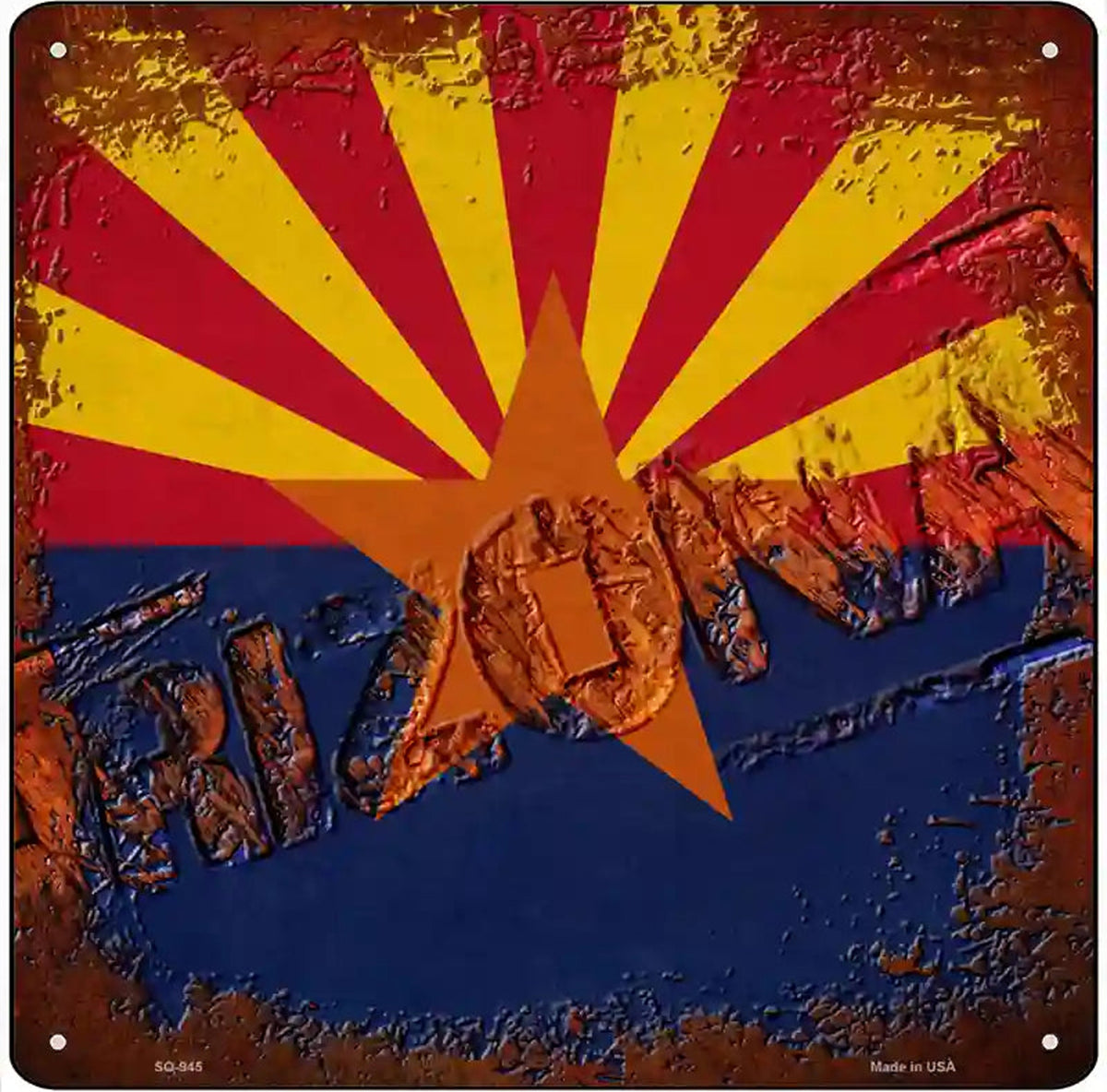 Arizona Rusty Stamped Novelty Metal Square Sign