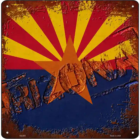 Arizona Rusty Stamped Novelty Metal Square Sign