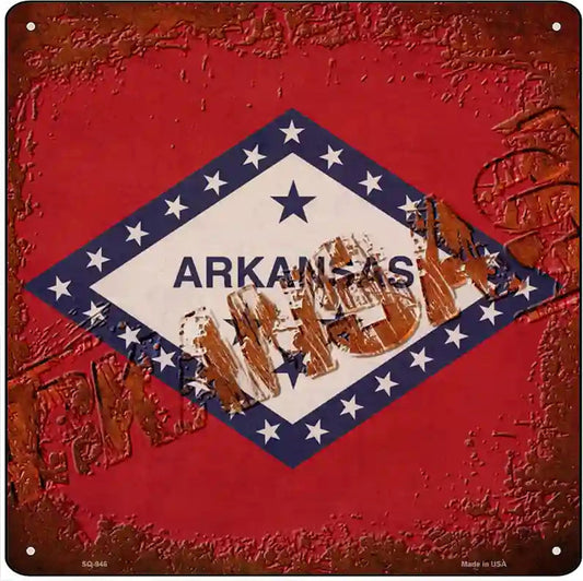 Arkansas Rusty Stamped Novelty Metal Square Sign