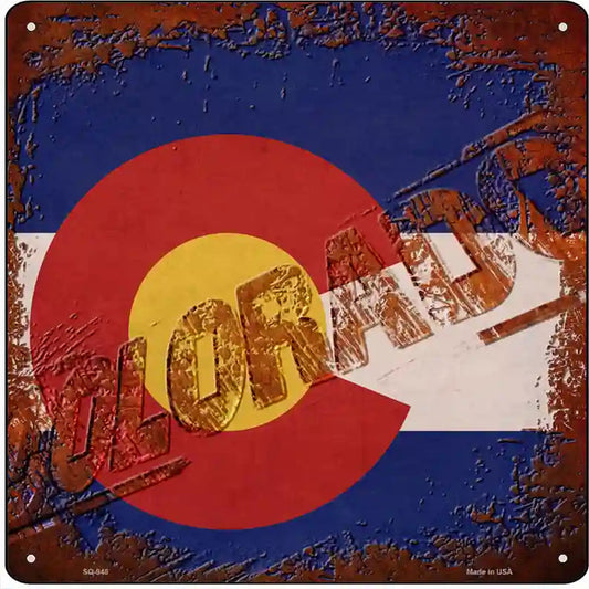 Colorado Rusty Stamped Novelty Metal Square Sign