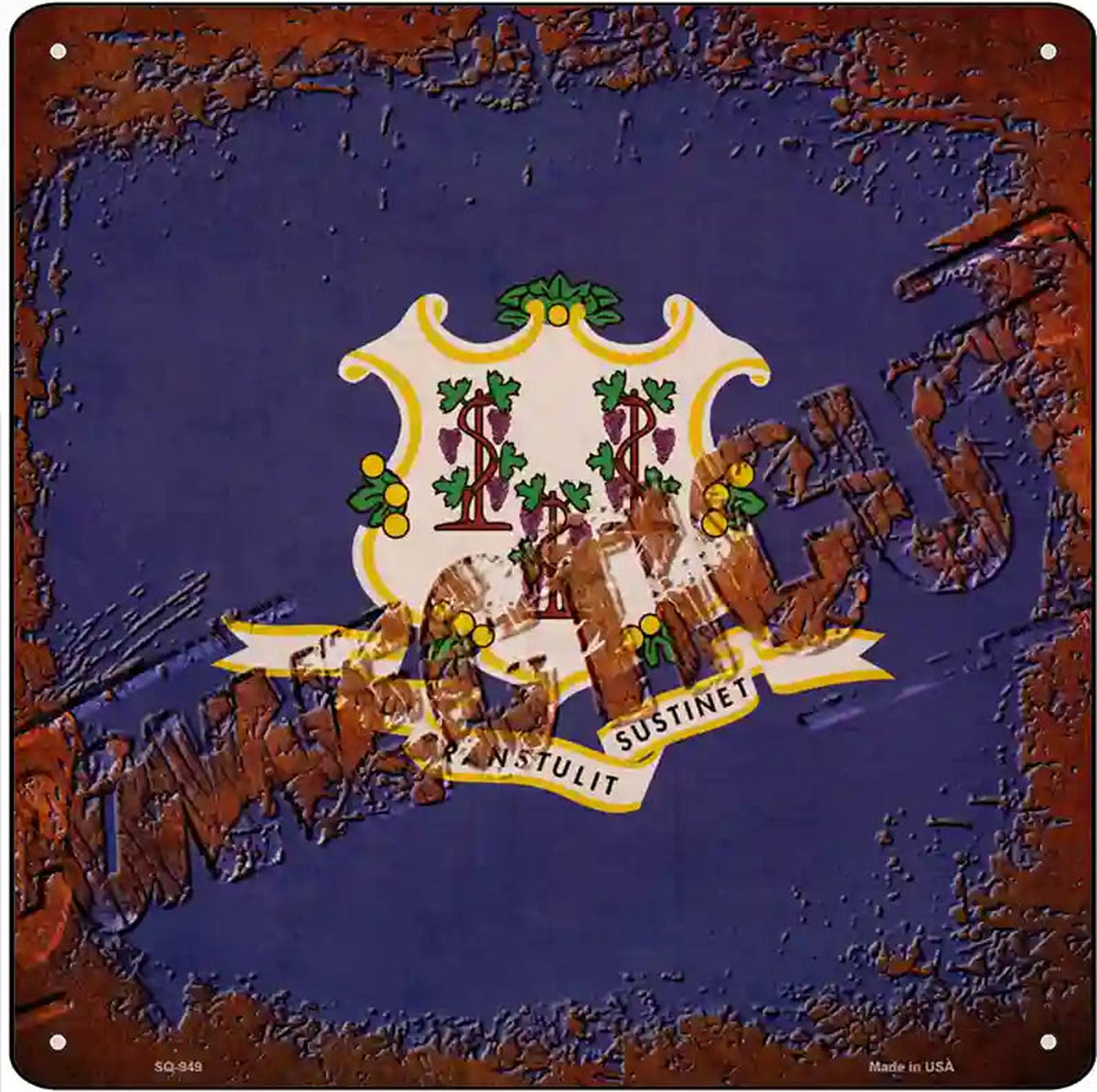 Connecticut Rusty Stamped Novelty Metal Square Sign