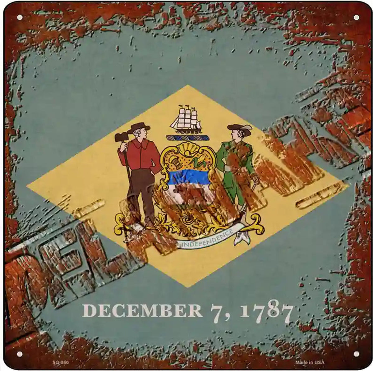 Delaware Rusty Stamped Novelty Metal Square Sign