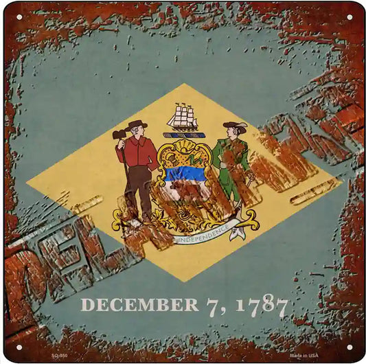 Delaware Rusty Stamped Novelty Metal Square Sign