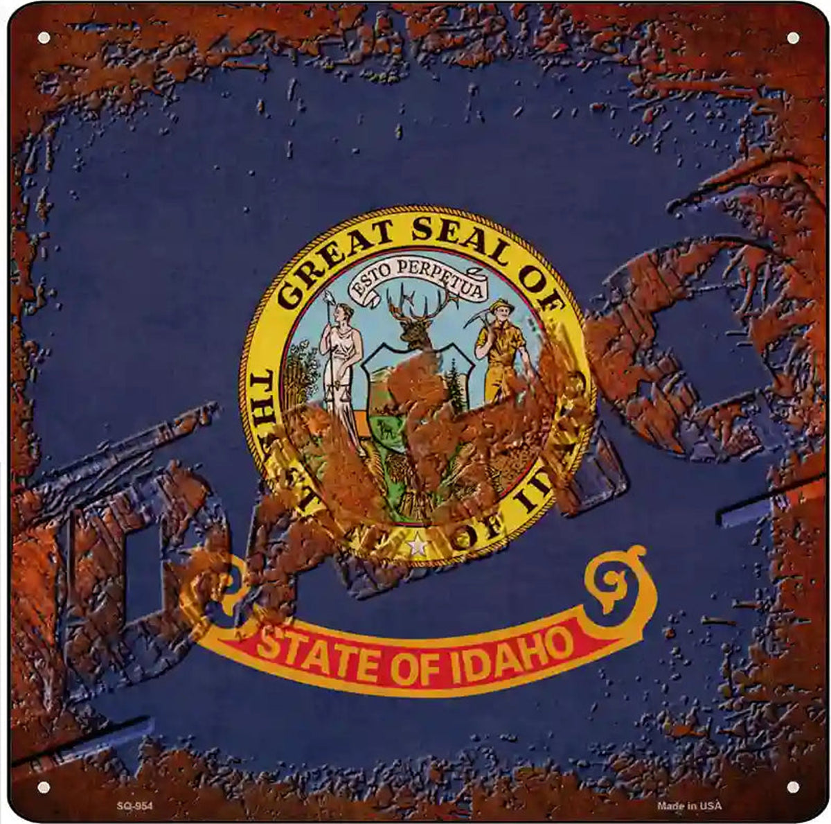 Idaho Rusty Stamped Novelty Metal Square Sign