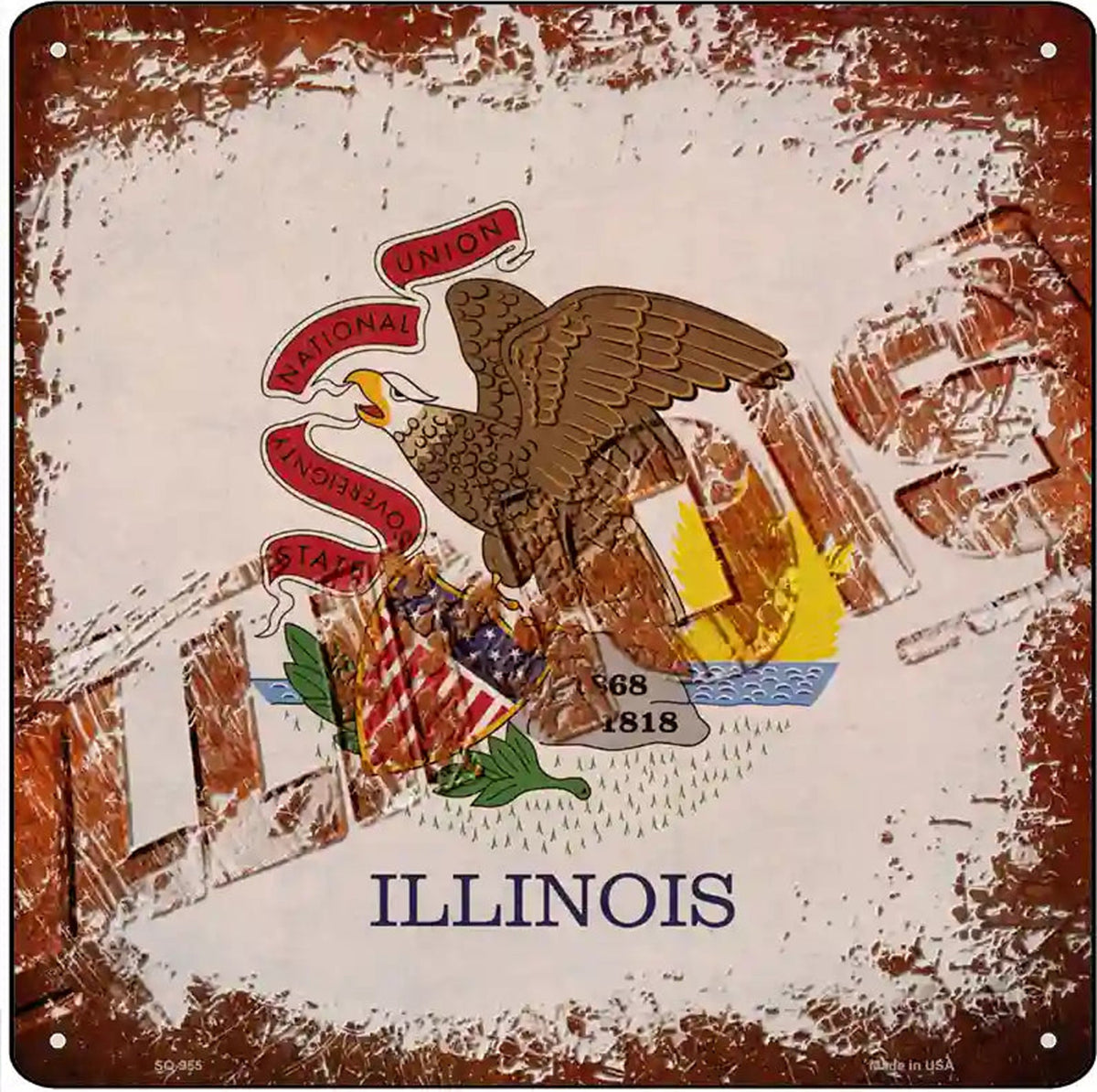 Illinois Rusty Stamped Novelty Metal Square Sign