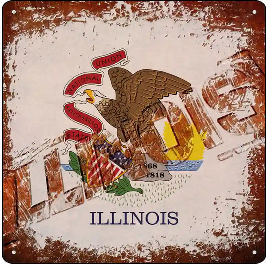 Illinois Rusty Stamped Novelty Metal Square Sign