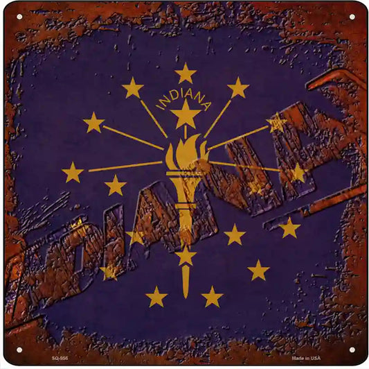 Indiana Rusty Stamped Novelty Metal Square Sign