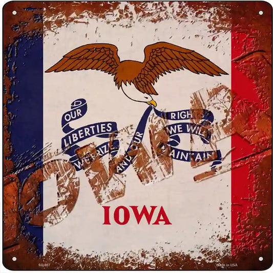 Iowa Rusty Stamped Novelty Metal Square Sign