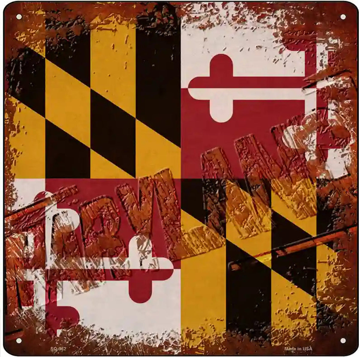 Maryland Rusty Stamped Novelty Metal Square Sign