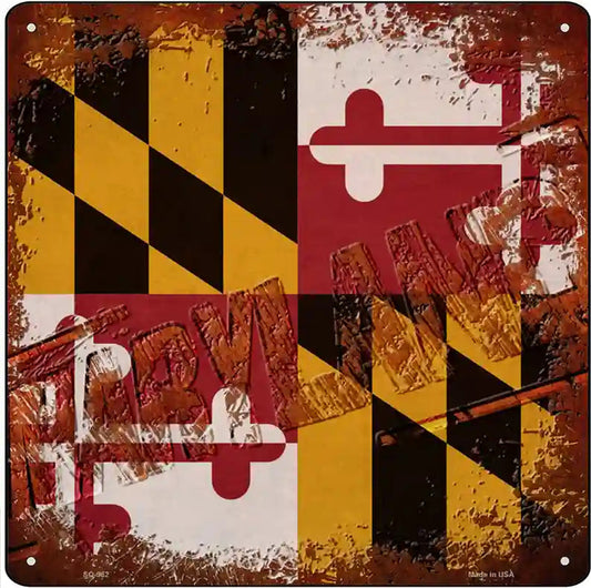 Maryland Rusty Stamped Novelty Metal Square Sign