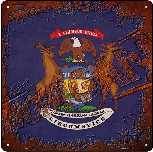 Michigan Rusty Stamped Novelty Metal Square Sign