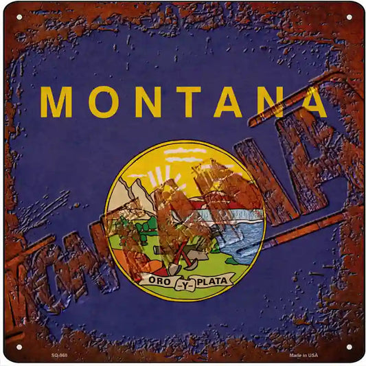 Montana Rusty Stamped Novelty Metal Square Sign