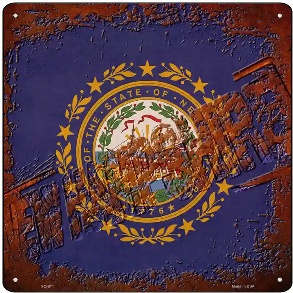 New Hampshire Rusty Stamped Novelty Metal Square Sign