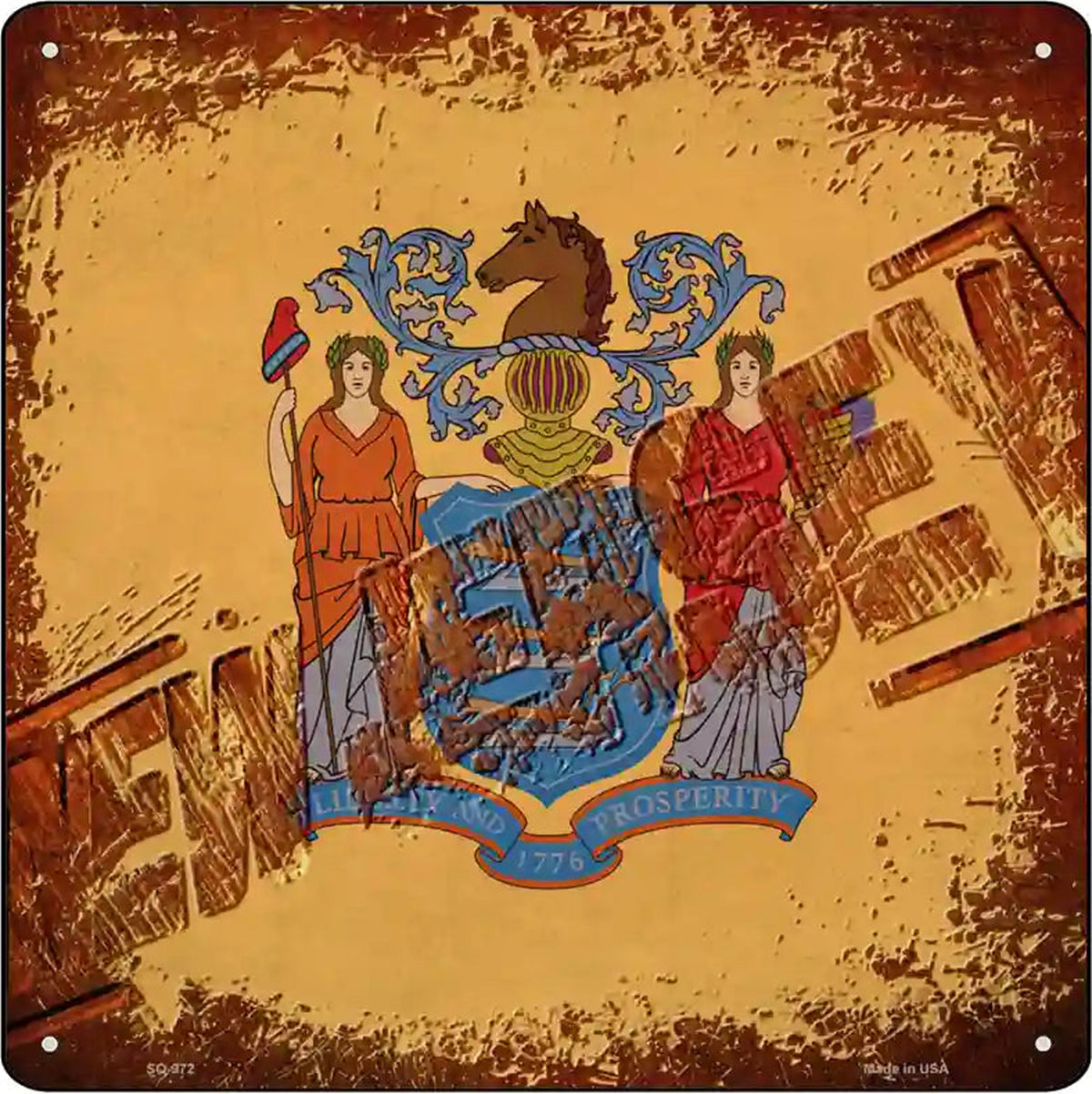 New Jersey Rusty Stamped Novelty Metal Square Sign