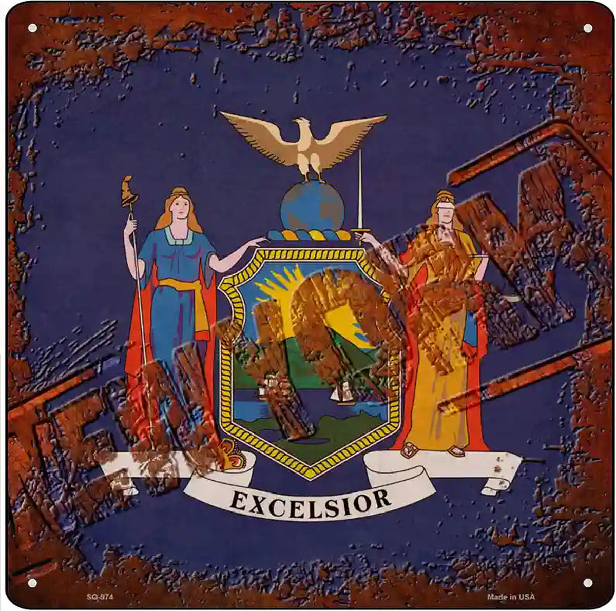 New York Rusty Stamped Novelty Metal Square Sign