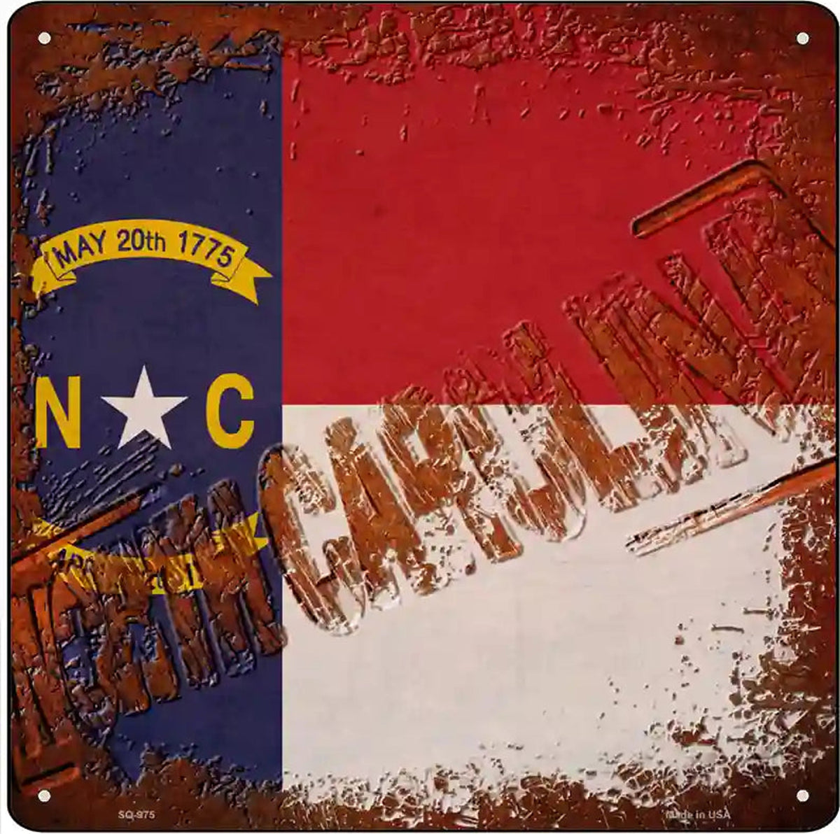 North Carolina Rusty Stamped Novelty Metal Square Sign