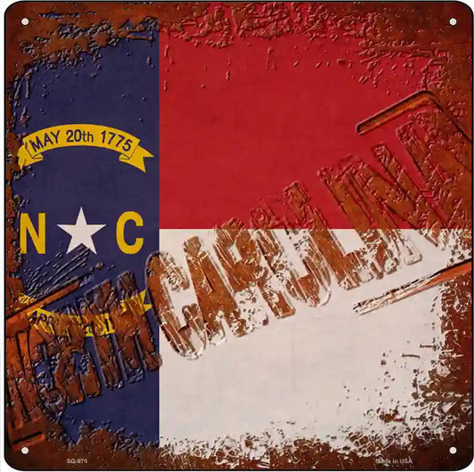 North Carolina Rusty Stamped Novelty Metal Square Sign