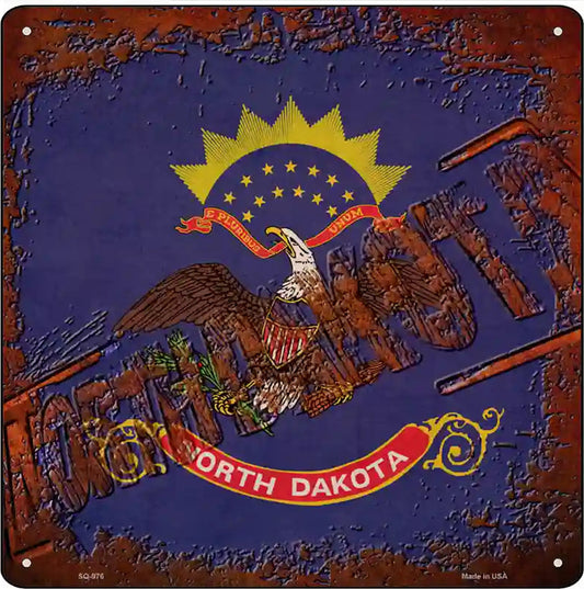 North Dakota Rusty Stamped Novelty Metal Square Sign