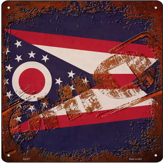 Ohio Rusty Stamped Novelty Metal Square Sign