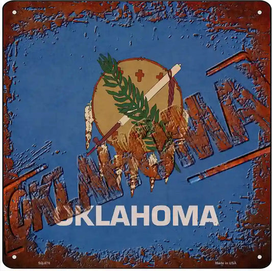 Oklahoma Rusty Stamped Novelty Metal Square Sign