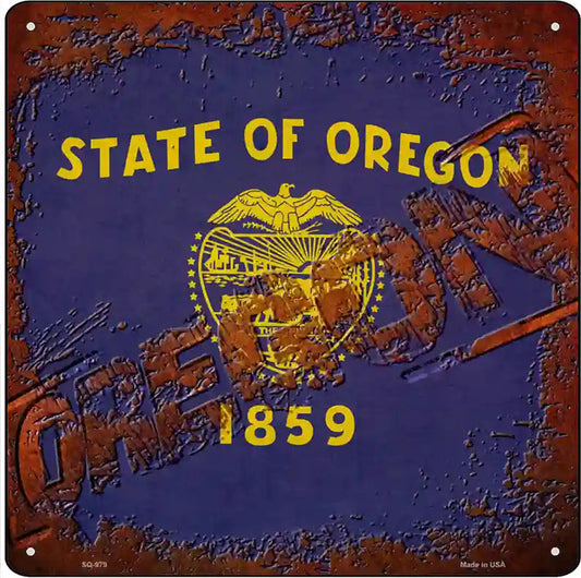 Oregon Rusty Stamped Novelty Metal Square Sign