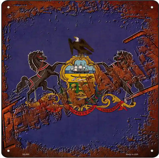 Pennsylvania Rusty Stamped Novelty Metal Square Sign