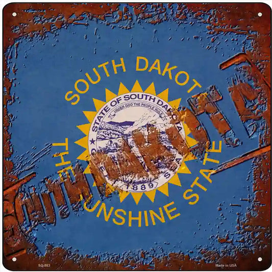South Dakota Rusty Stamped Novelty Metal Square Sign