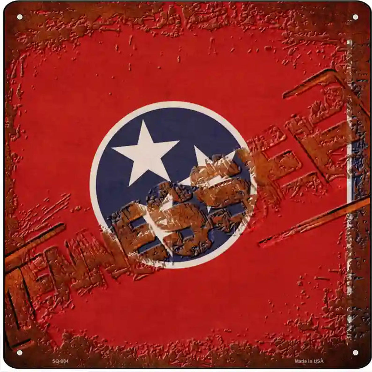 Tennessee Rusty Stamped Novelty Metal Square Sign