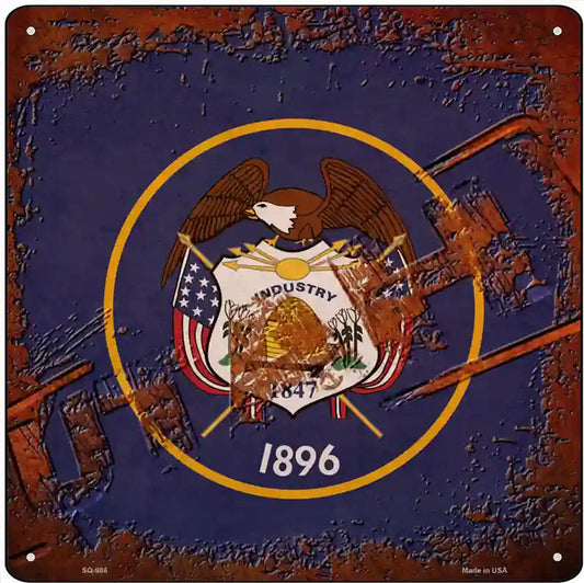 Utah Rusty Stamped Novelty Metal Square Sign