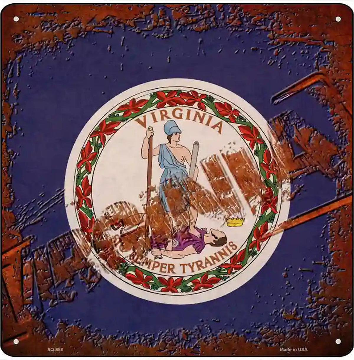 Virginia Rusty Stamped Novelty Metal Square Sign