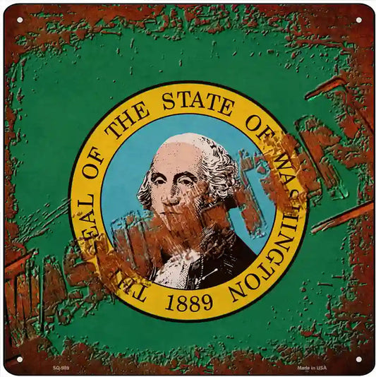 Washington Rusty Stamped Novelty Metal Square Sign